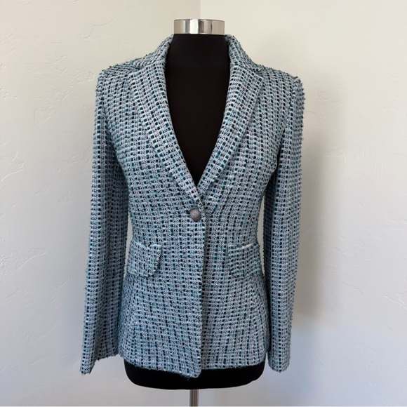 St. John Jackets & Blazers - St. John Light Blue Wool Blend Tweed One Button Blazer Jacket Size 4